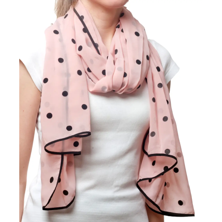 Шарф шифоновий в горошок блідо-рожевий